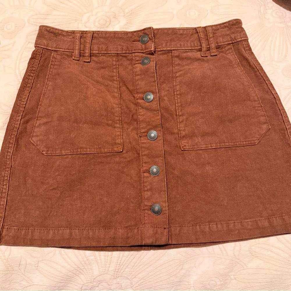 American Eagle Outfitters Women’s Brown Corduroy Skirt – Button Pocket Design, S